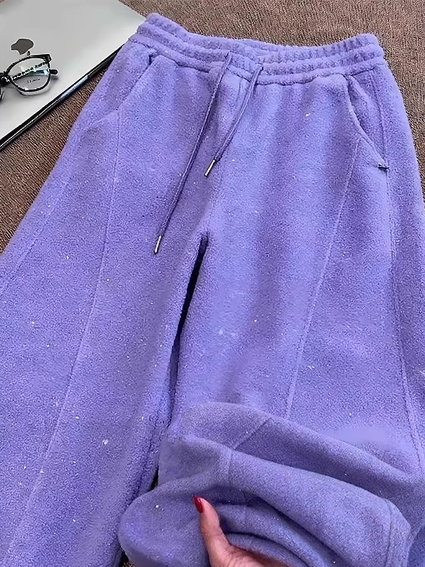 

Purple Fce Lined Wide Leg Ski Pants Men Women Autumn Winter Loose Slimming Thiened Starry Night Relaxing Trousers