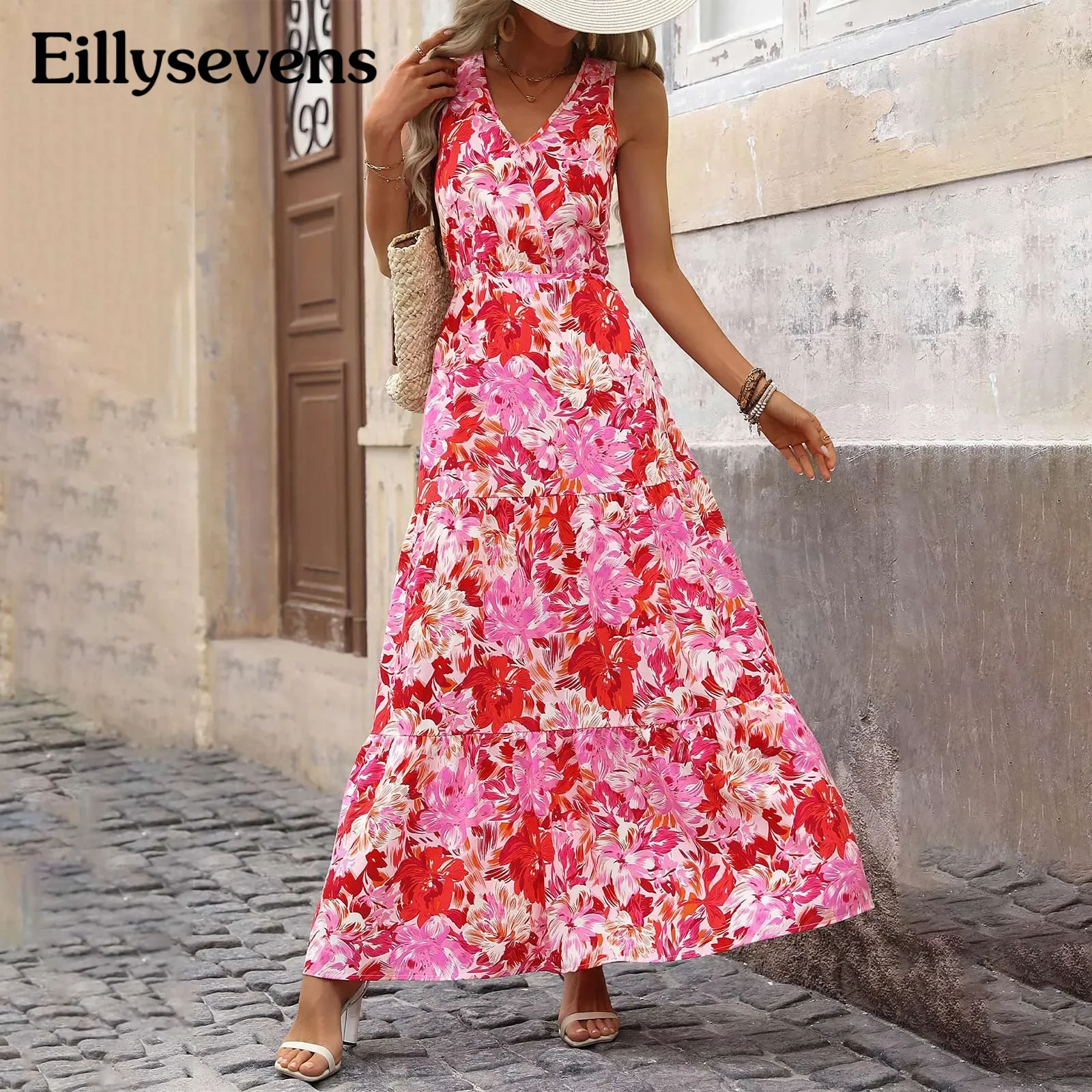 

Summer Maxi Dress Women 2024 Floral Print Boho Beach Dress Ladies Evening Party Long Dress Sundress Vestidos De Festa