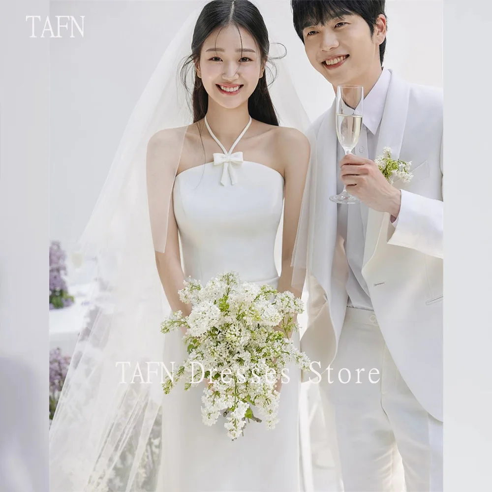 

TAFN Korea Wedding Party Dresses Photo Shoot A-line Vintage Reception Dresses Halter Bow Floor-Length Bridal Gown Custom Made