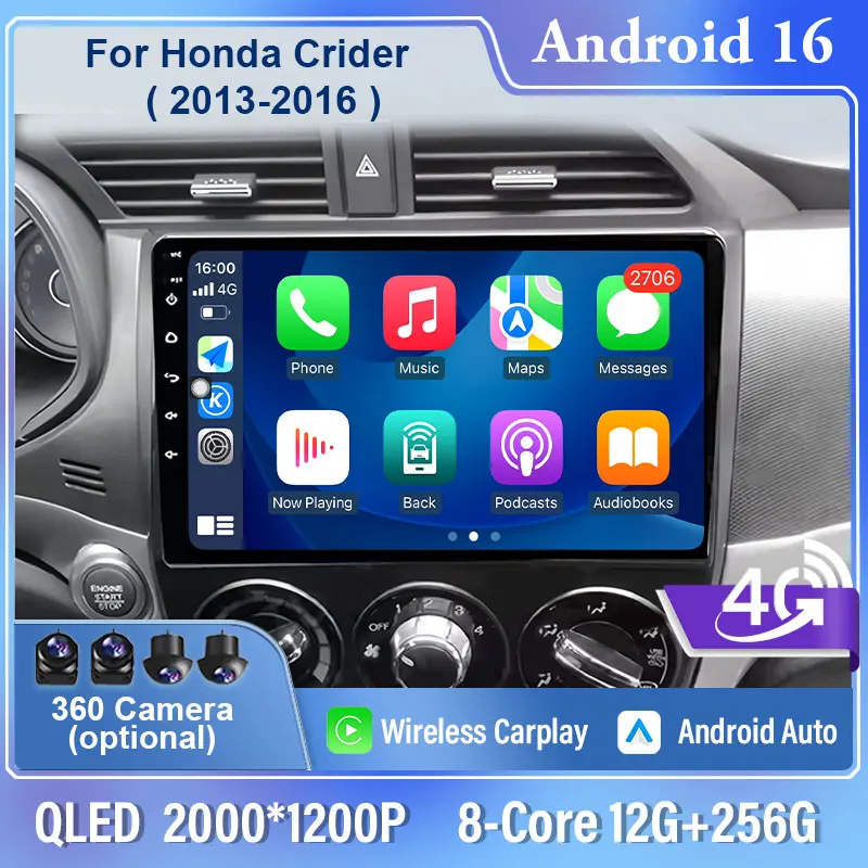 

10-дюймовый автомобильный радиоприемник Android 16, видеоплеер для Honda Crider 2013-2016, GPS-навигация, Bluetooth, мультимедиа, беспроводной Carplay WIF