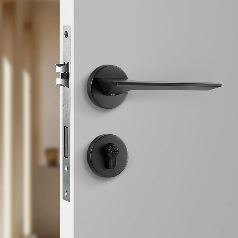 Indoor Bedroom Door Lock, Household Silent Wooden Door Handle, Nordic Minimalist Gray/black Lock