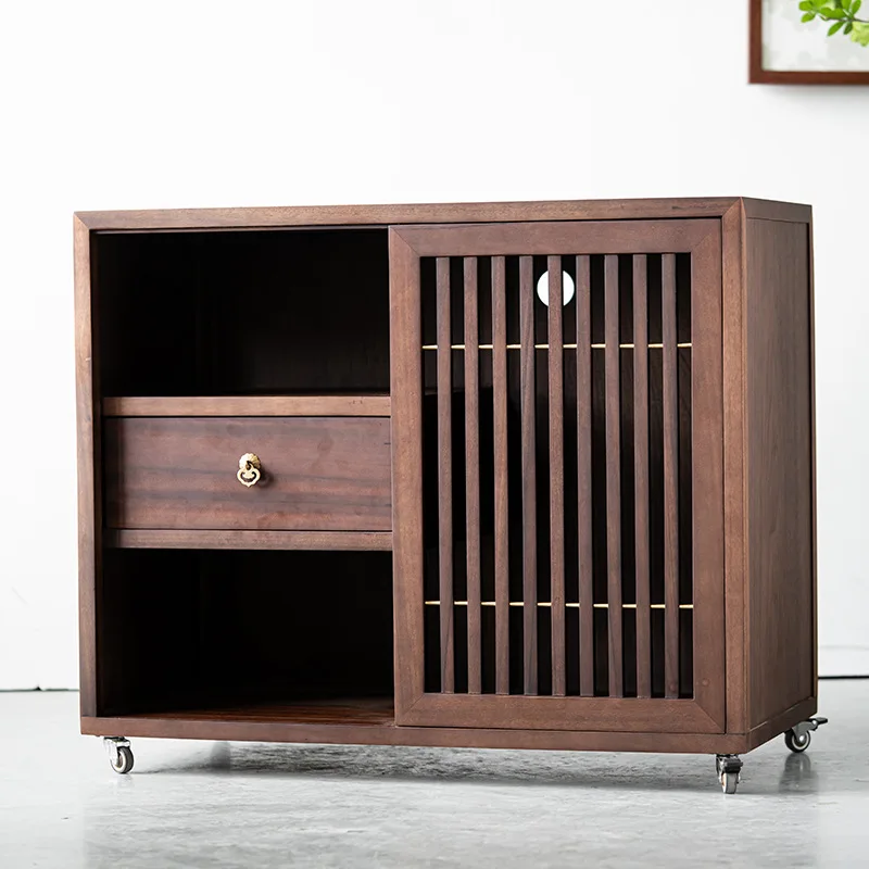 Wholesale New Chinese Solid Wood Tea Cabinet Boiling Cabinet Black Walnut Modern Simple Living Room Tea Side