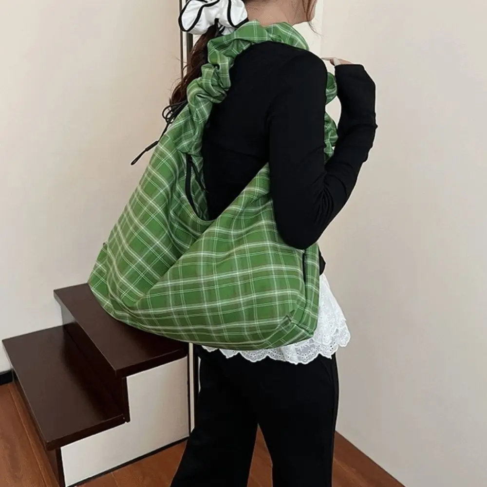 

Ins Vintage Plaid Shoulder Bag Japanese Leisure Plaid Crossbody Bag Large Capacity Casual Women's Tote Bag Commutting