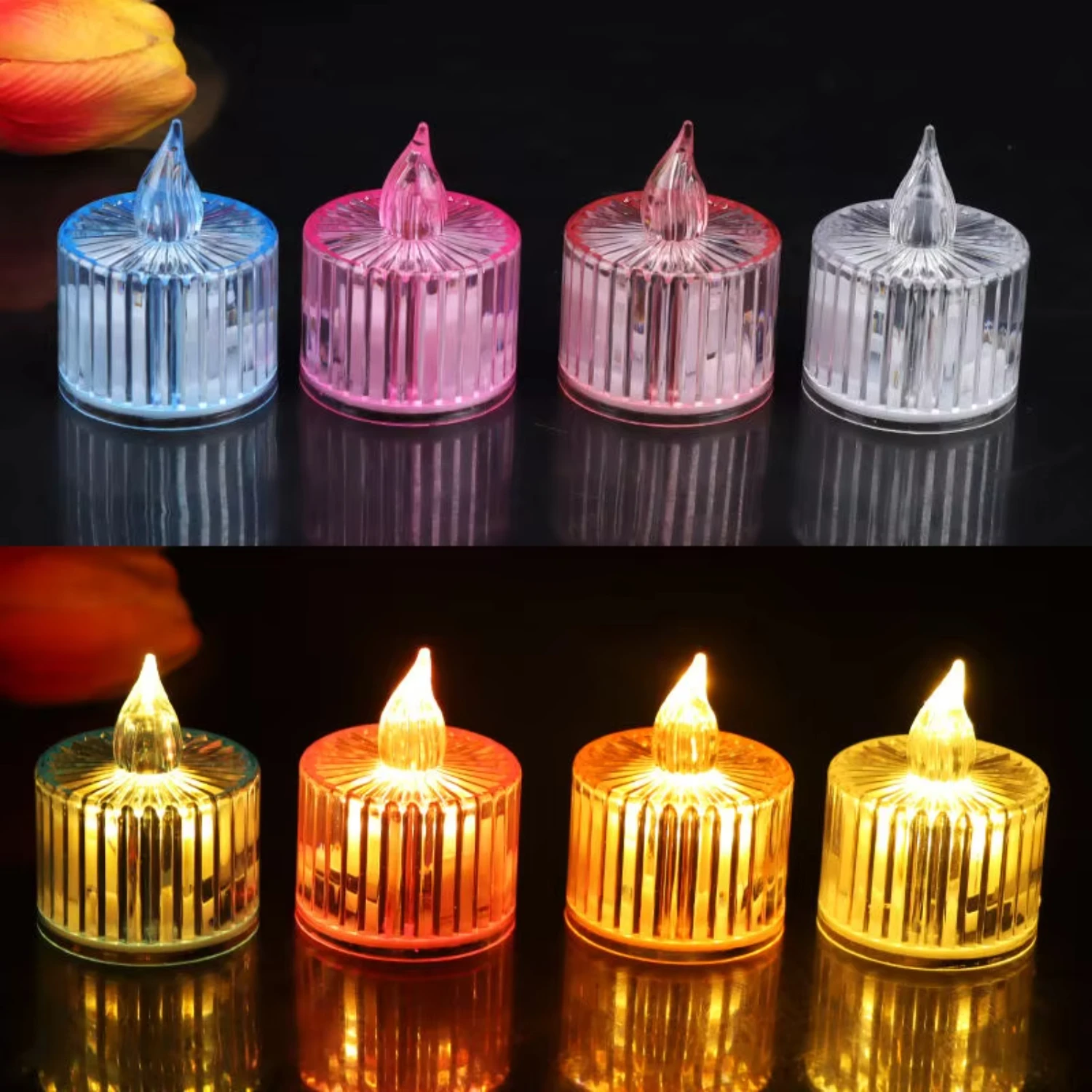 

Led Tea Light Flash Candles Decor Lamp Battery Powered Wedding Realistic Flameless Multicolor Decoration