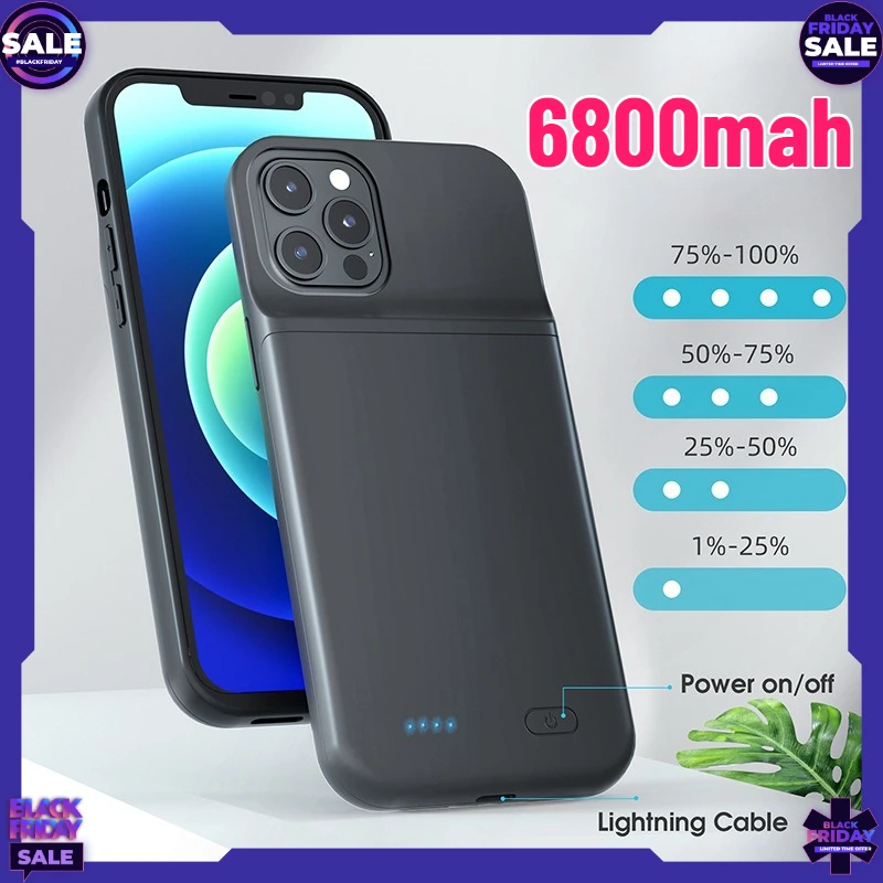 

Power Case 6800mah for IPhone 12 Pro Max External Wireless Charging Power Bank for 12 Mini Slim Battery Charger Case