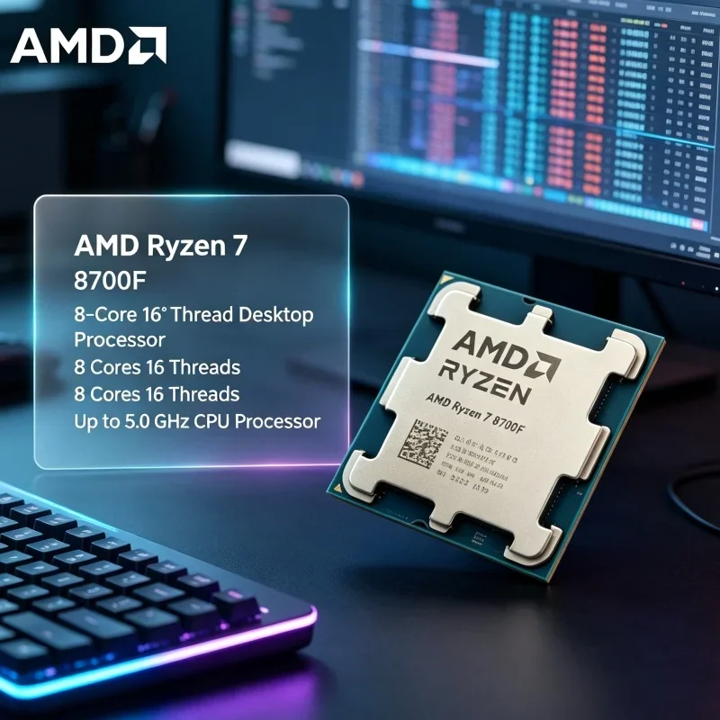 AMD R7 8700F 8 Core Gaming CPU 5.0GHz 65W TDP AM5 Socket Desktop Processor for Esports Streaming Build