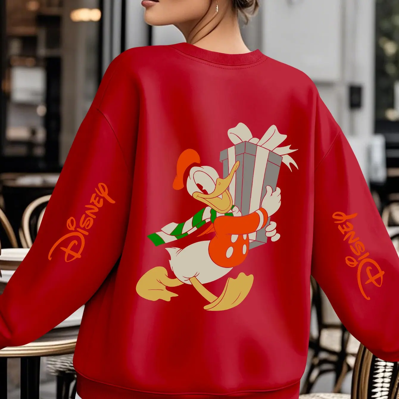 

Женский рождественский пуловер с изображением Дональда Дака Диснея, модный свитер унисекс с круглым вырезом большого размера, осенне-зимний флисовый повседневный свитер