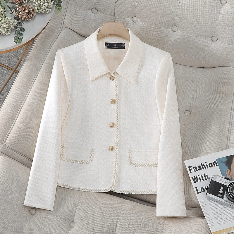 NAVIU 2025 ربيع جديد أنثى أنيقة واحدة الصدر زر البدلة سترة المرأة رفض طوق جيب كم طويل أبلى Mujer