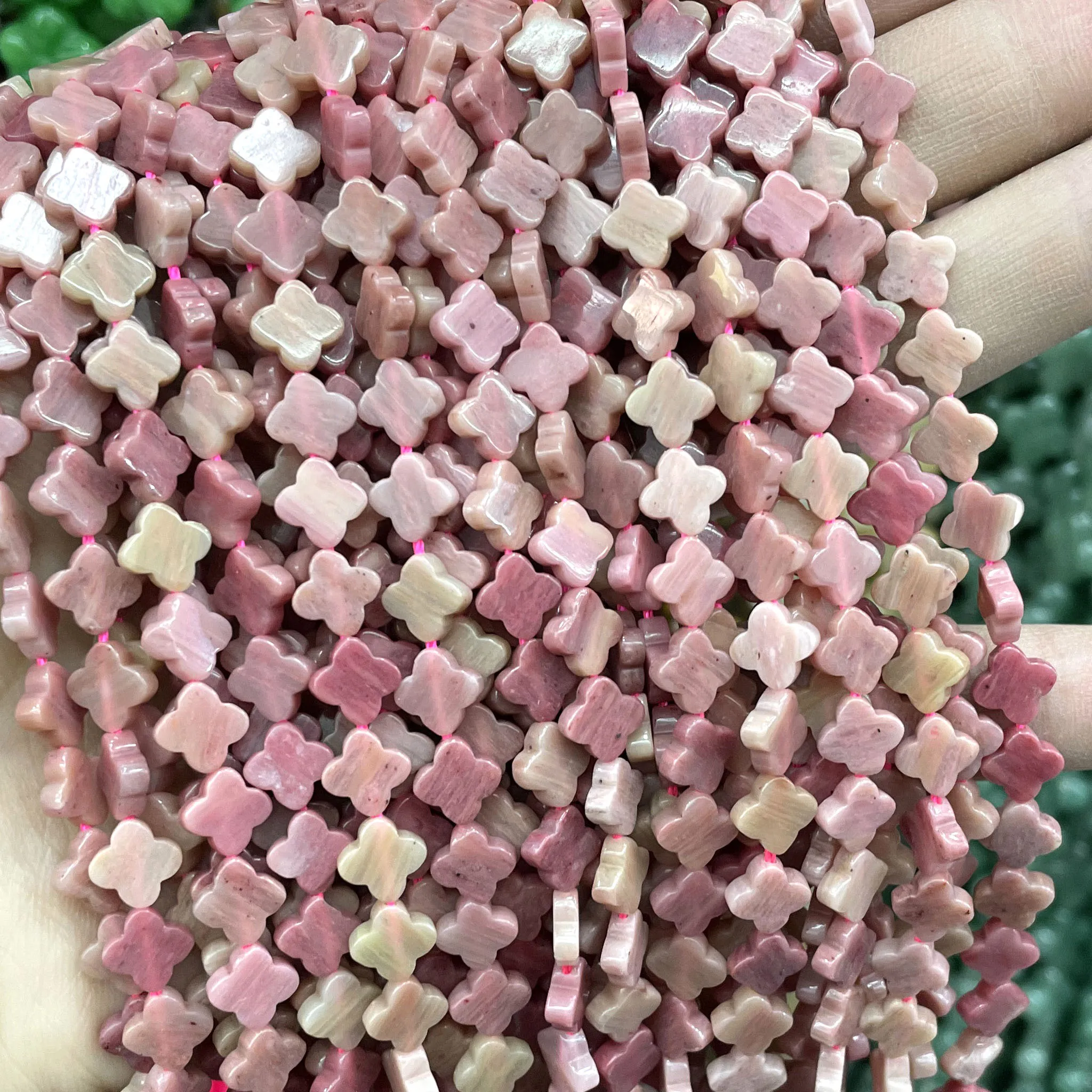 6MM Natural Stone Clover Shape Turquoises Rhodonite Strawberry Quartz Loose Spacer Beads For Jewelry Making DIY Accessories
