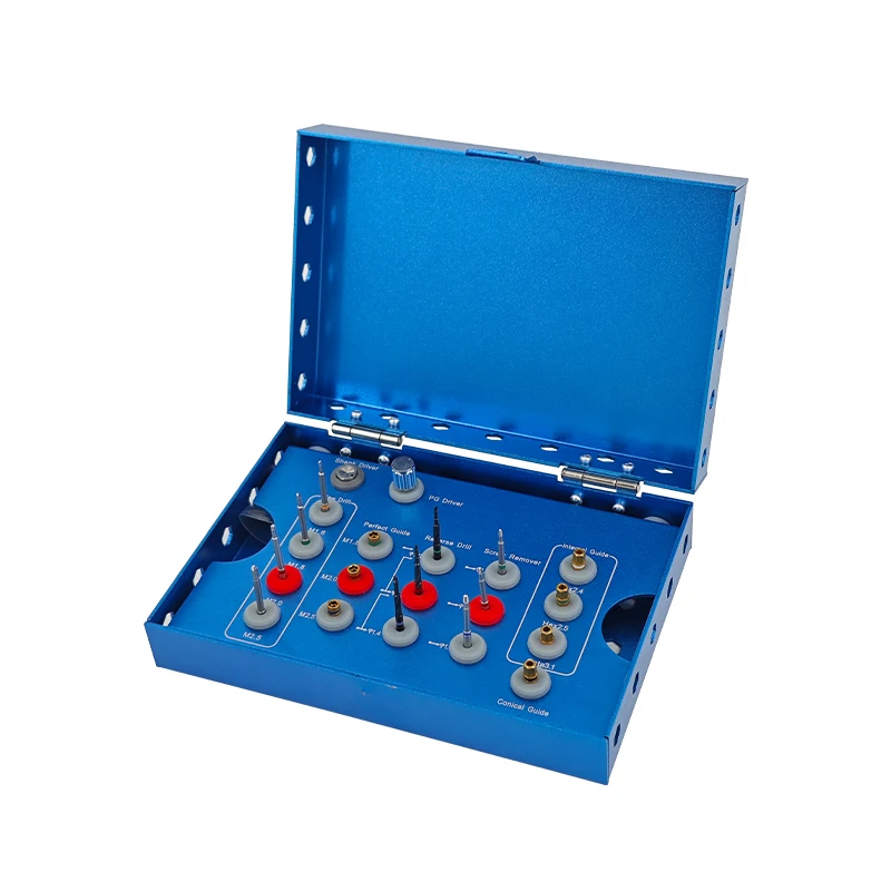 

Gold Blue Dental Implant Prosthetic Set with Drill Bits Surgical Instruments and Burrs Broken Screw Remover Kit