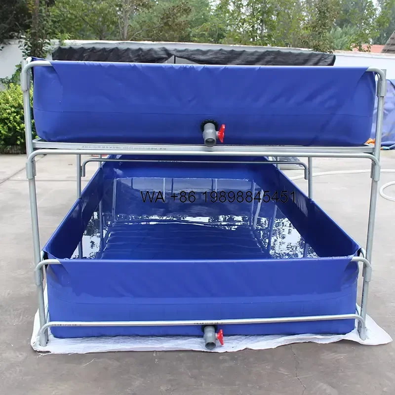 Wmwmnu Industrial Square Aquaculture Tank Double Deck Galvanized Steel Frame with Durable PVC Canvas Liner for Fish Farming
