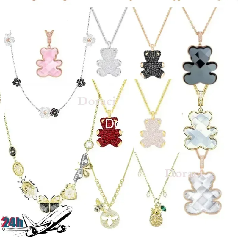 

2025 Numerous Styles High Quality 925 Sterling Silver Austrian Brand Bear Series Pendant Butterfly and Crystal Clear Necklace