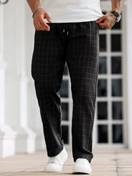 Mens Plaid Pants Solid Color Casual Straight-Leg Trousers Slim Fit Versatile Daily Home Pajamas for Travel And Holidays