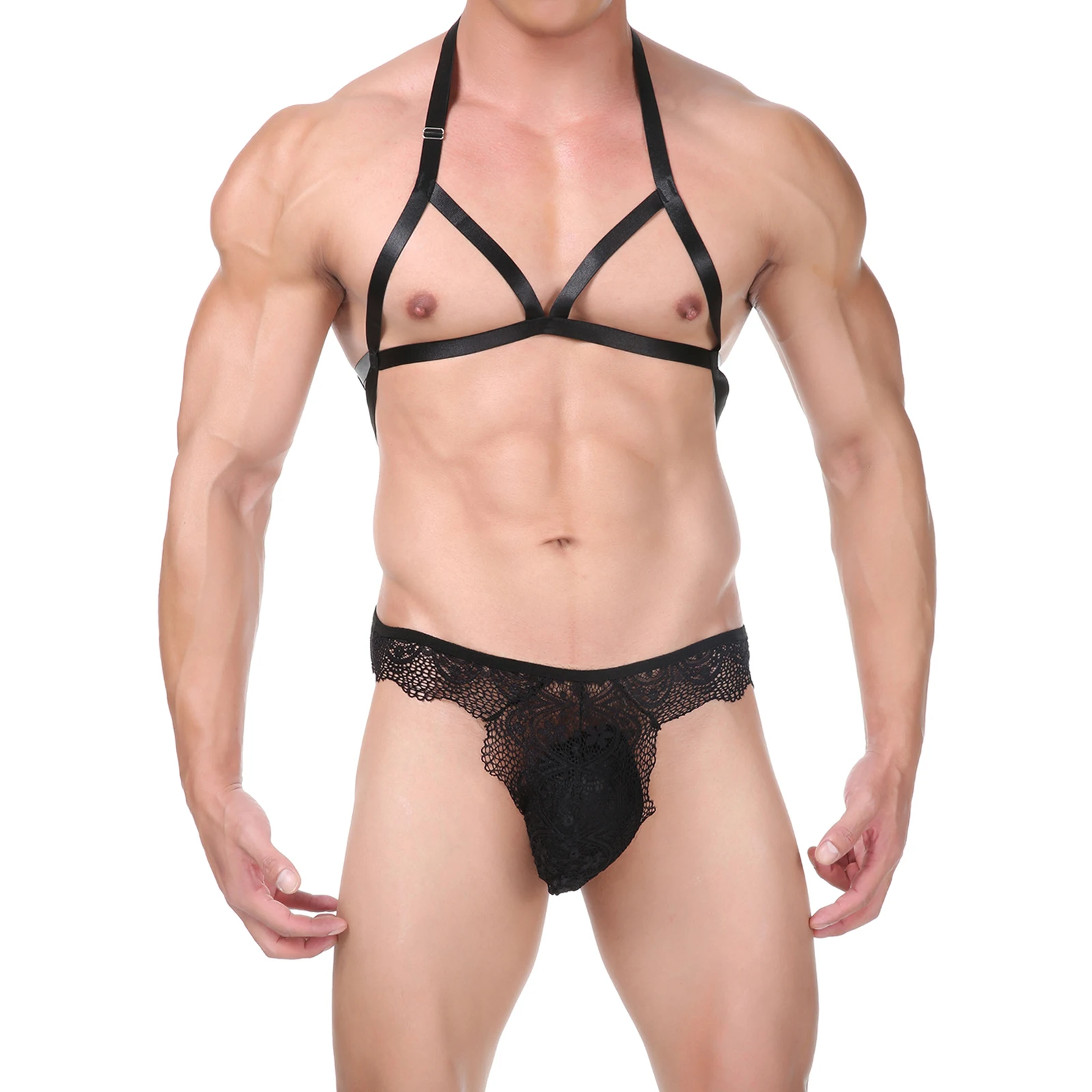 CLEVER MENMODE-bodysuit sexy de renda para homens, lingerie oca, bodysuit bondage, teddy babydoll, traje erótico, ajustável