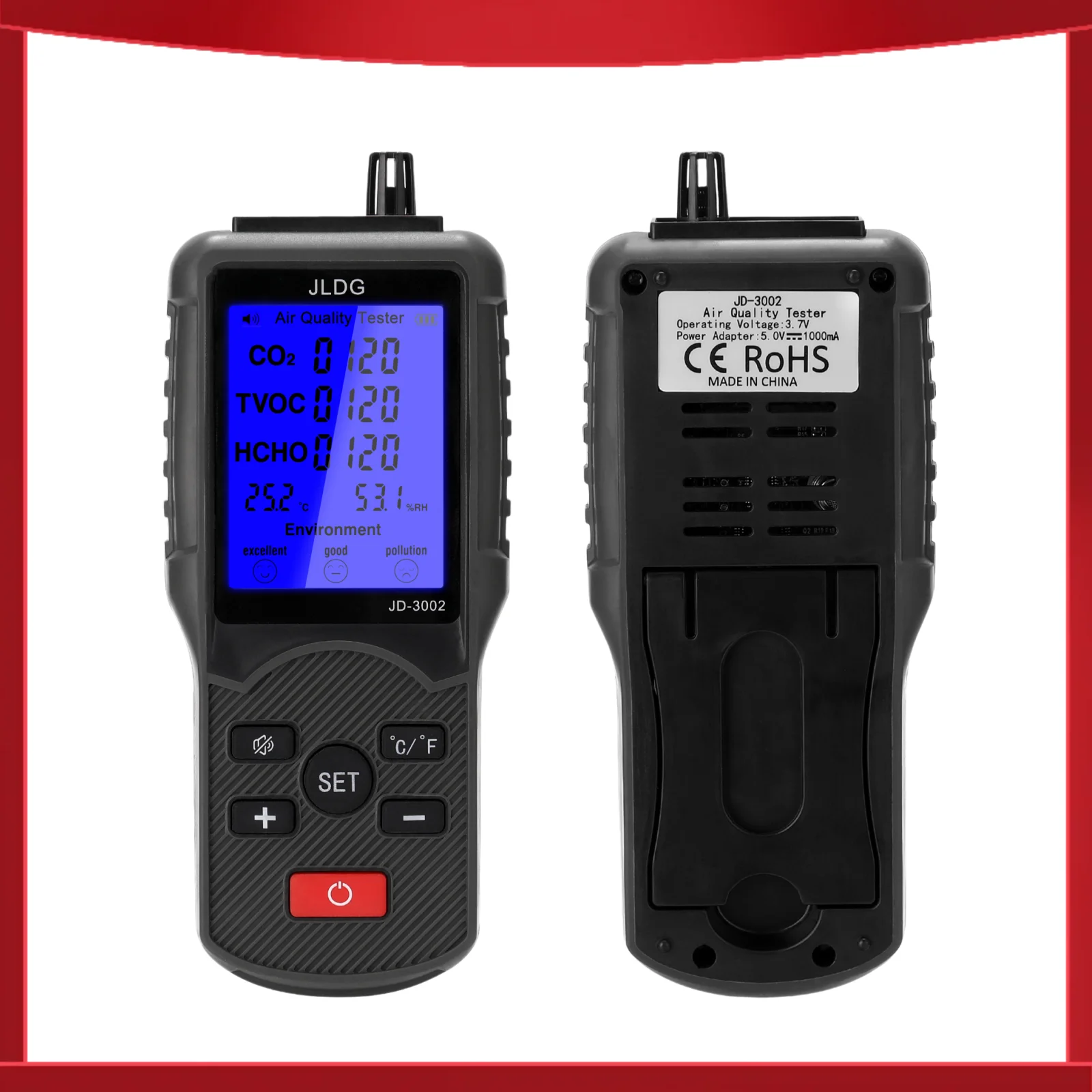 

Multifunctional Air Quality Tester CO2 TVOC Meter Temperature Humidity Measuring Device