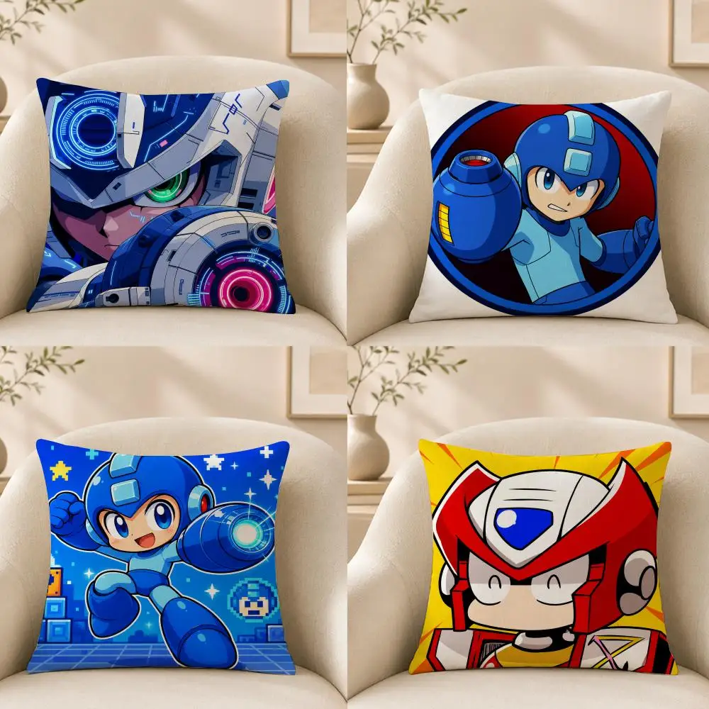 Game M-Mega Man Rockman Cushion Cover Short‑plush Cushion Cover,Breathable,Skin‑friendly,Washable,room Sofa Decor Gift