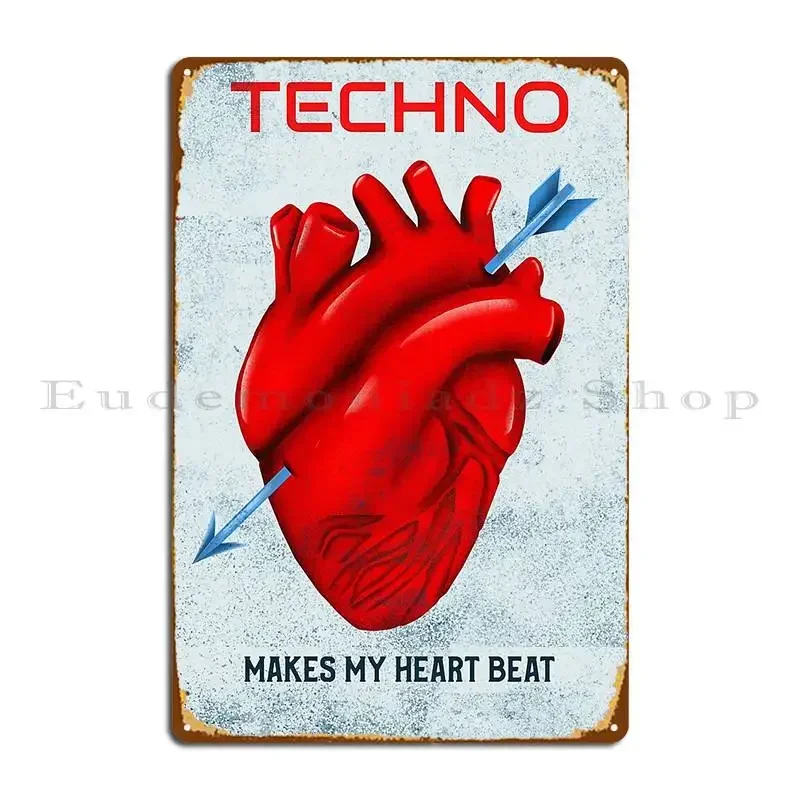 Techno Makes My Heart Beat Techno Pulse Metal Plaque Poster Decoration Personalized Funny Funny Wall Mural Tin Sign Poster
