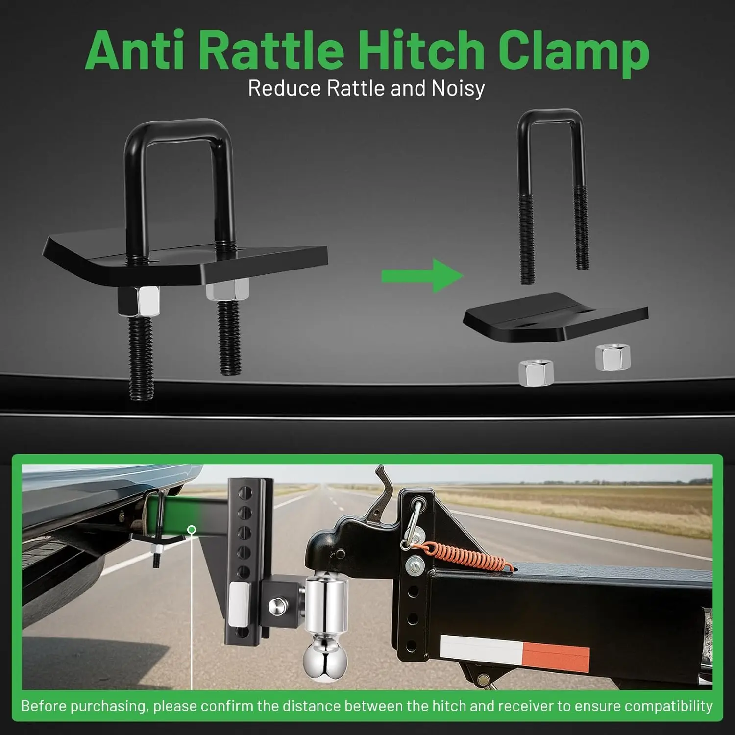 Gancio per rimorchio regolabile, ricevitore da 2', caduta/aumento da 6', 12500 libbre GTW, nero