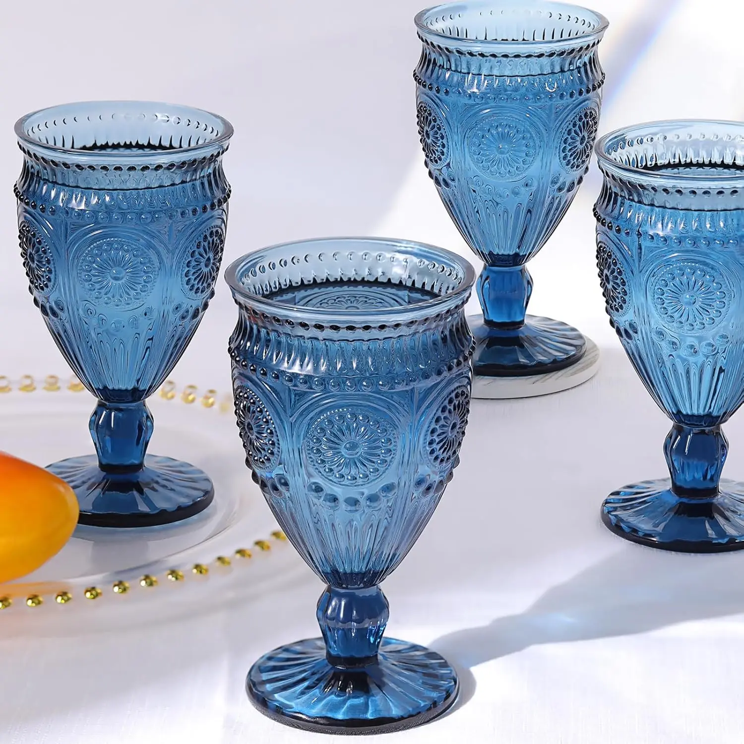 

4Pcs Blue Wine Glasses, 12oz Glass Goblets, Vintage Drinking Glassware, Colored Glassware Set for Party Home Wedding Bab
