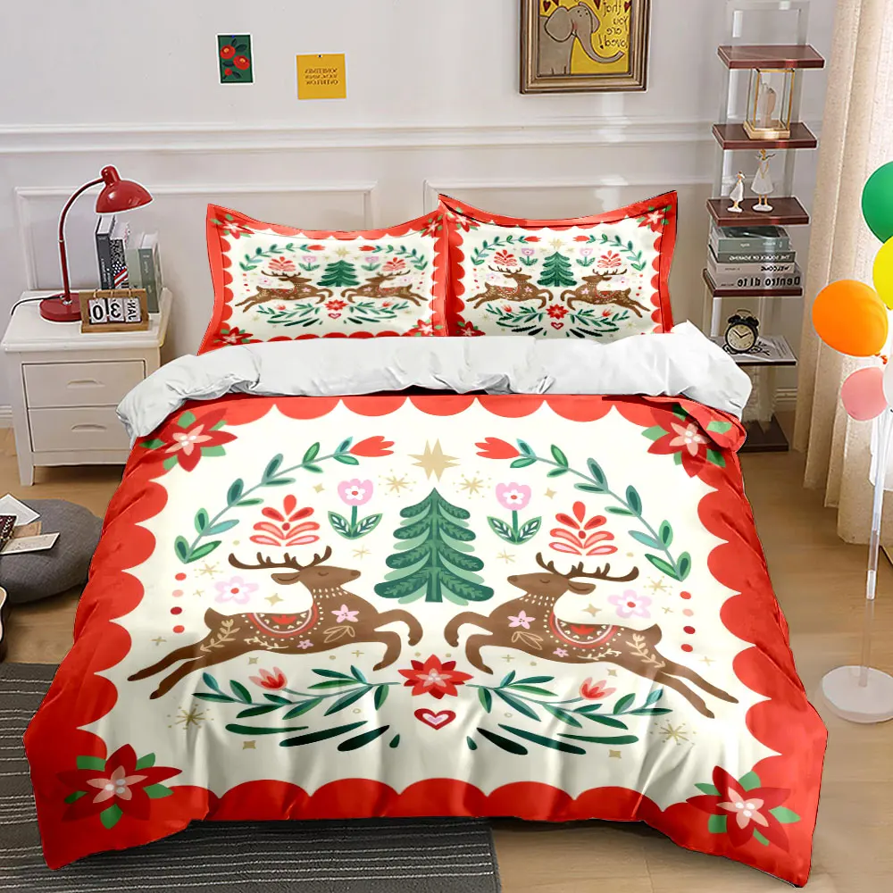 Festive reindeer and floral patterned design Print Duvet Cover Bedding Set Included 1*Duvet Cover 2*Pillowcases Luxury gifts