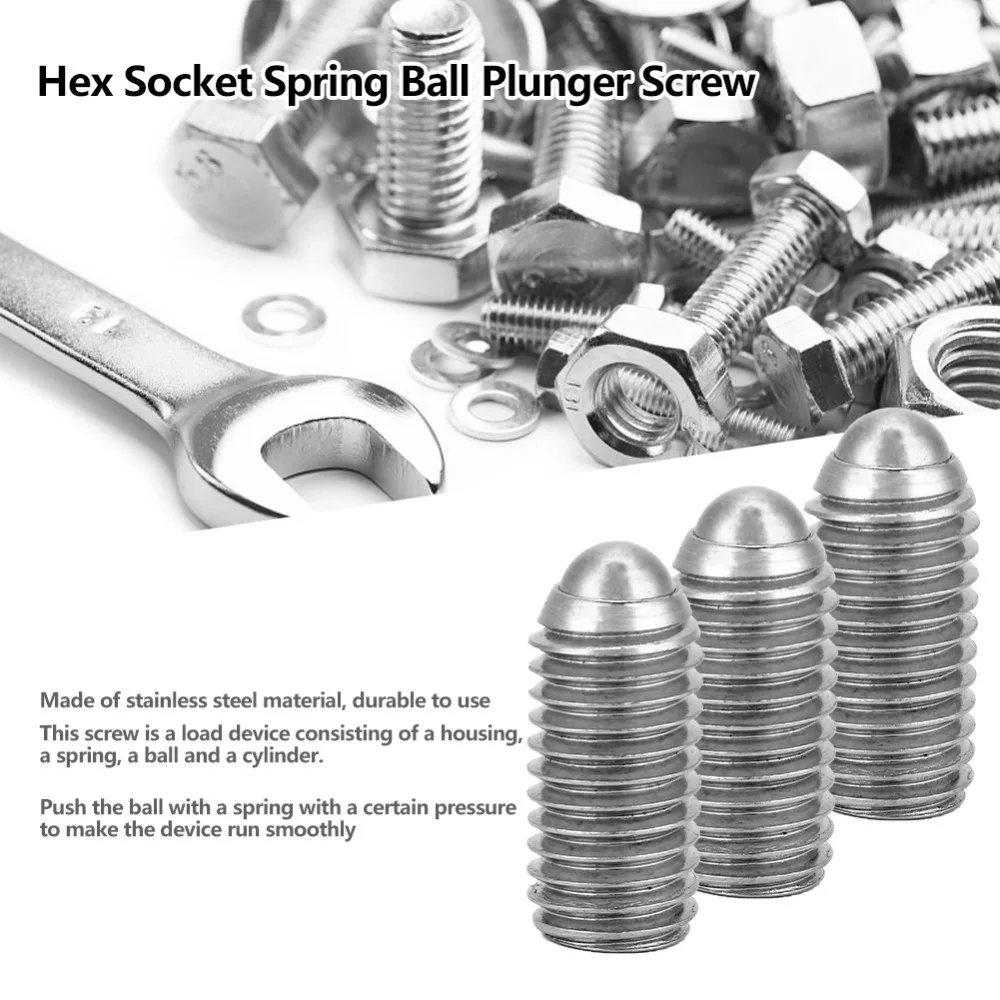 10pcs M12*25 Spring Ball Plunger Screw 304 Stainless Steel Ball Point Set Screw Hex Socket Ball Screw Mechanical Assembly