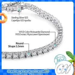 ATTAGEMS 4.0mm 5.0mm DVVS1 Pass Diamond Test Round Cut Moissanite Tennis Bracelet White Gold Plated 925 Silver Jewelry for Women