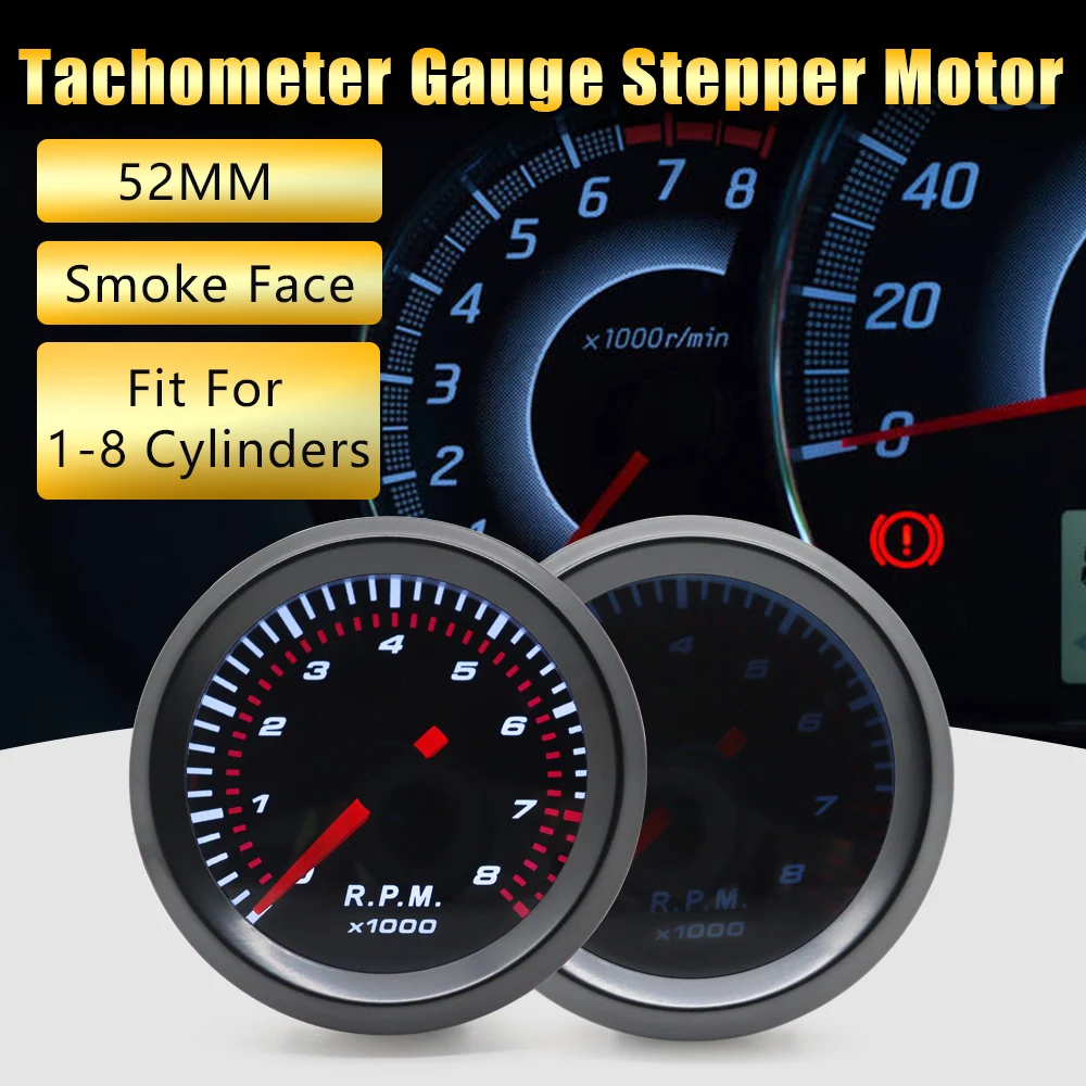 52mm Electrical Car Engine Speed Pointer Tachometer Tacho Gauge Meter Tester 0~8000 RPM Counter For 1-8 Cylinders Gasoline Car