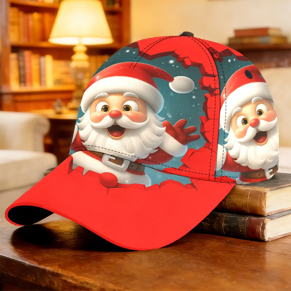 1pc-2D Flat Santa Breaking Through Red Print Pattern Baseball Cap Breathable One Size Fits Most Daily Commute Sports