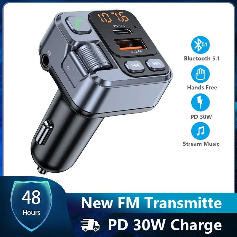 

FM Transmitter Car Hands-free Bluetooth 5.1 FM Transmitter Car Kit MP3 Modulator Player Handsfree Audio Receiver Fast Charger