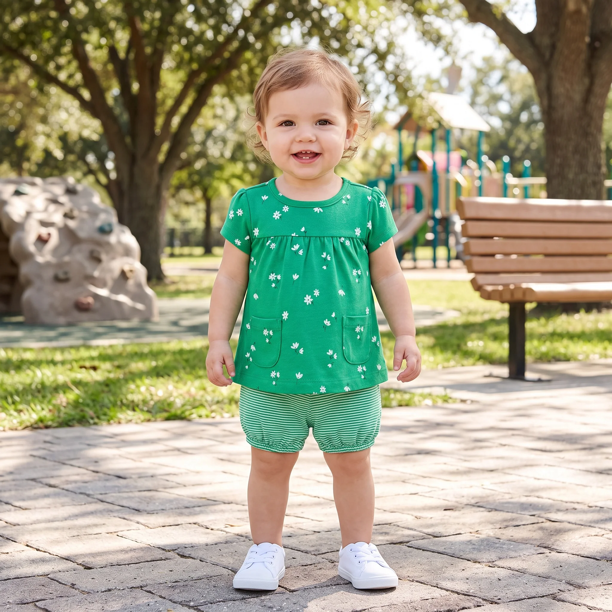 Sommer-Outfit für Babys (2-teilig), Baumwolle, Blumenmuster, ärmelloses/kurzärmeliges Oberteil, Bloomers-Shorts-Set, Freizeitkleidung für Kleinkinder, 9 Monate - 3 Jahre – Detail 5