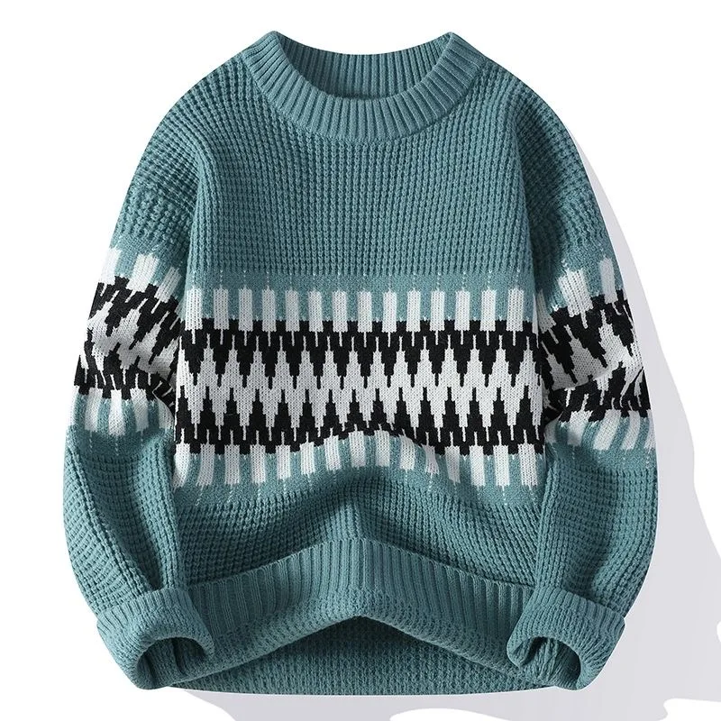 

Autumn/winter New Fashion Trend Printed Thickened Warm Knitted Sweater Men's Casual Loose Sports High Quality Plus Size Sweater