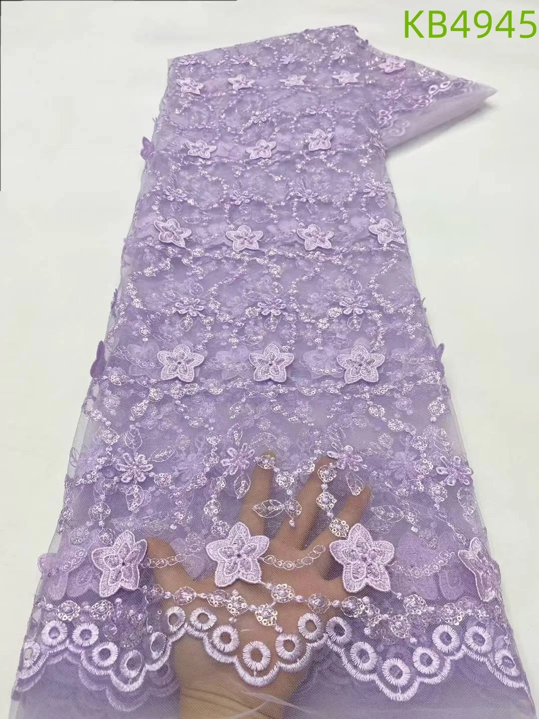 

African Lace Fabric 2025 Sequins Beaded Embroidery Nigerian Bridal Lace High Quality French Tulle Lace Fabric For Wedding KB4945