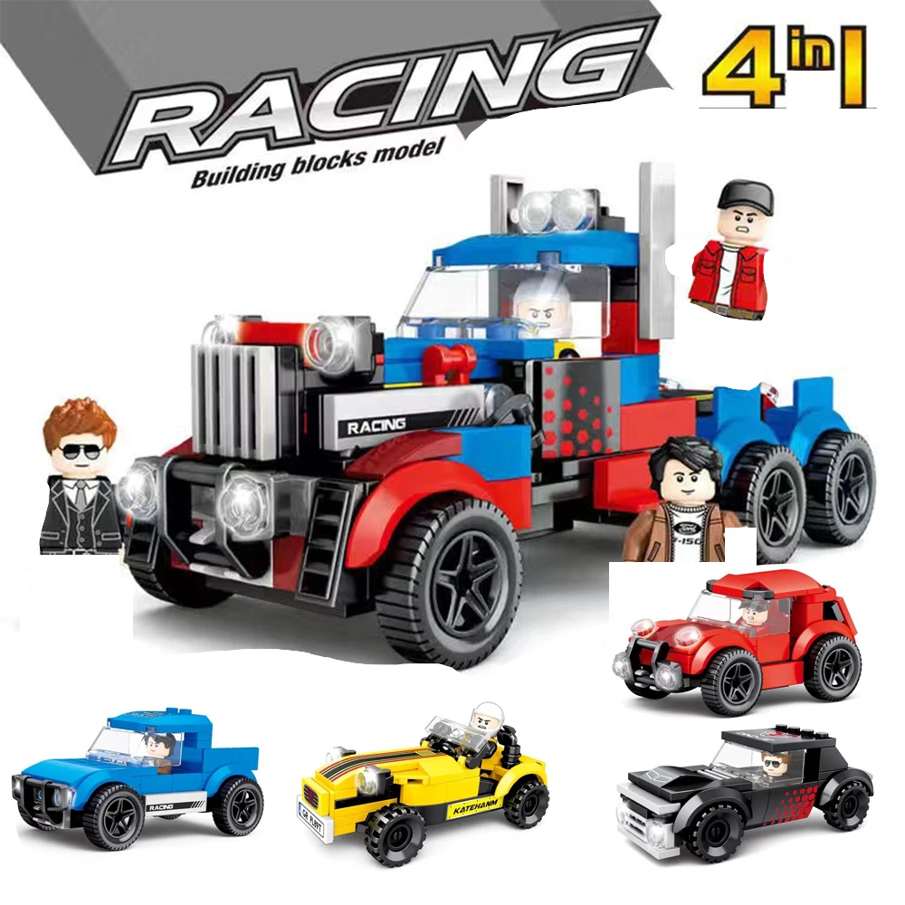 4 IN 1 City Racing Car Speed Sports Building Blocks Bricks Classic Rally Super Racers F1 Great Vehicles Kits Toys Birthday Gifts