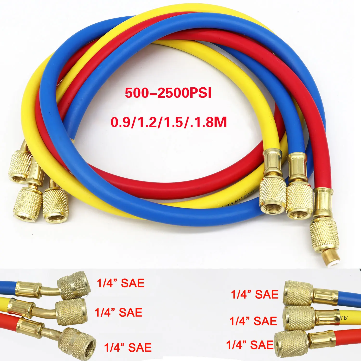 3PCS Refrigerant Charging Hose 500-25000PSI 1/4