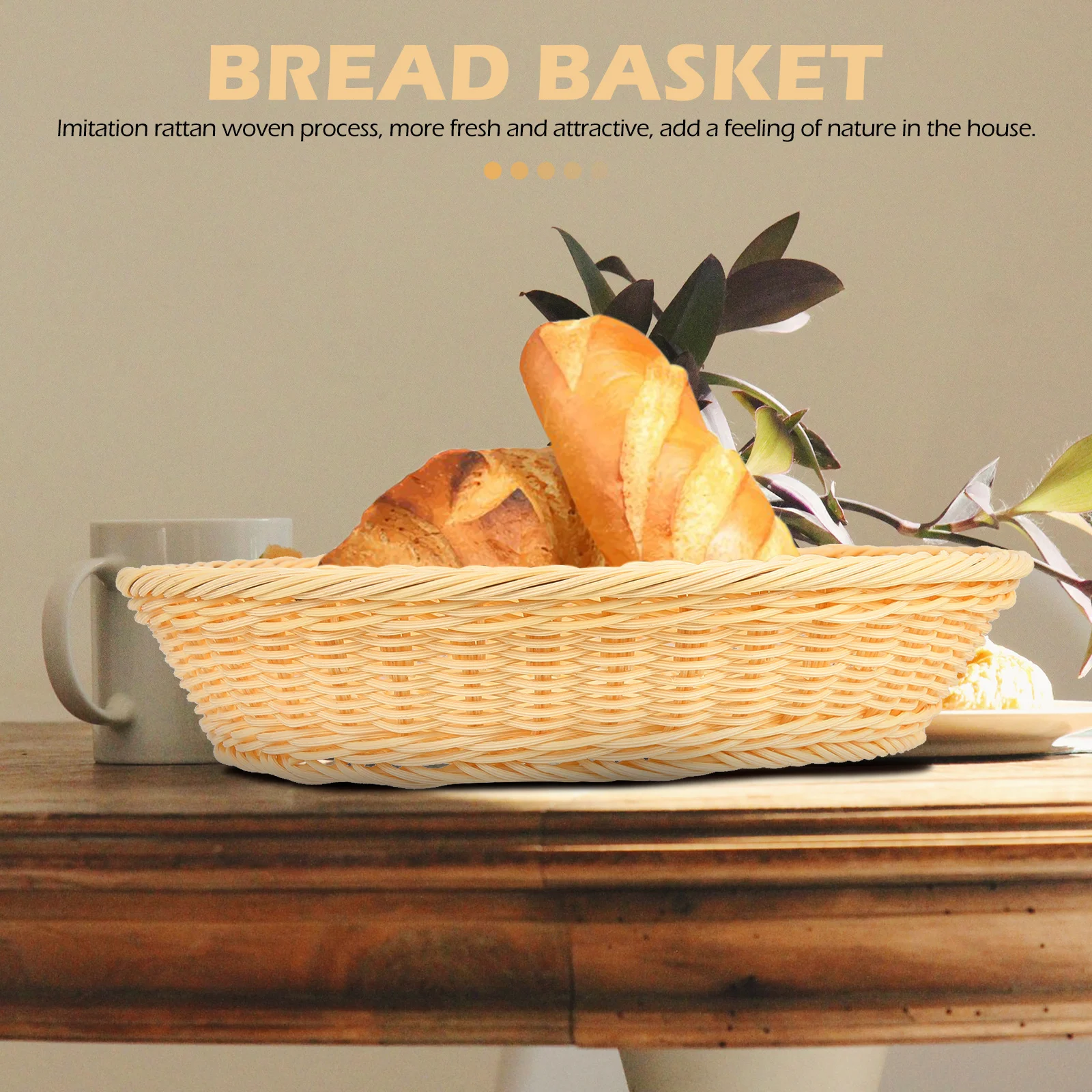 

Household Bread Basket Pastoral Style Woven Storage Basket Large Capacity Food Serving Snack Fruit Container
