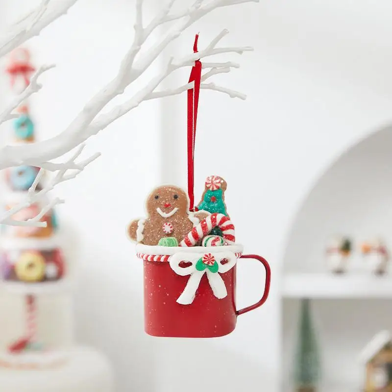 Christmas Coffee Mug Ornaments Enamel Mugs Holiday Coffee Cups Hangings Decoration Mug Of Hot Chocolate Ornaments Coffee Mug