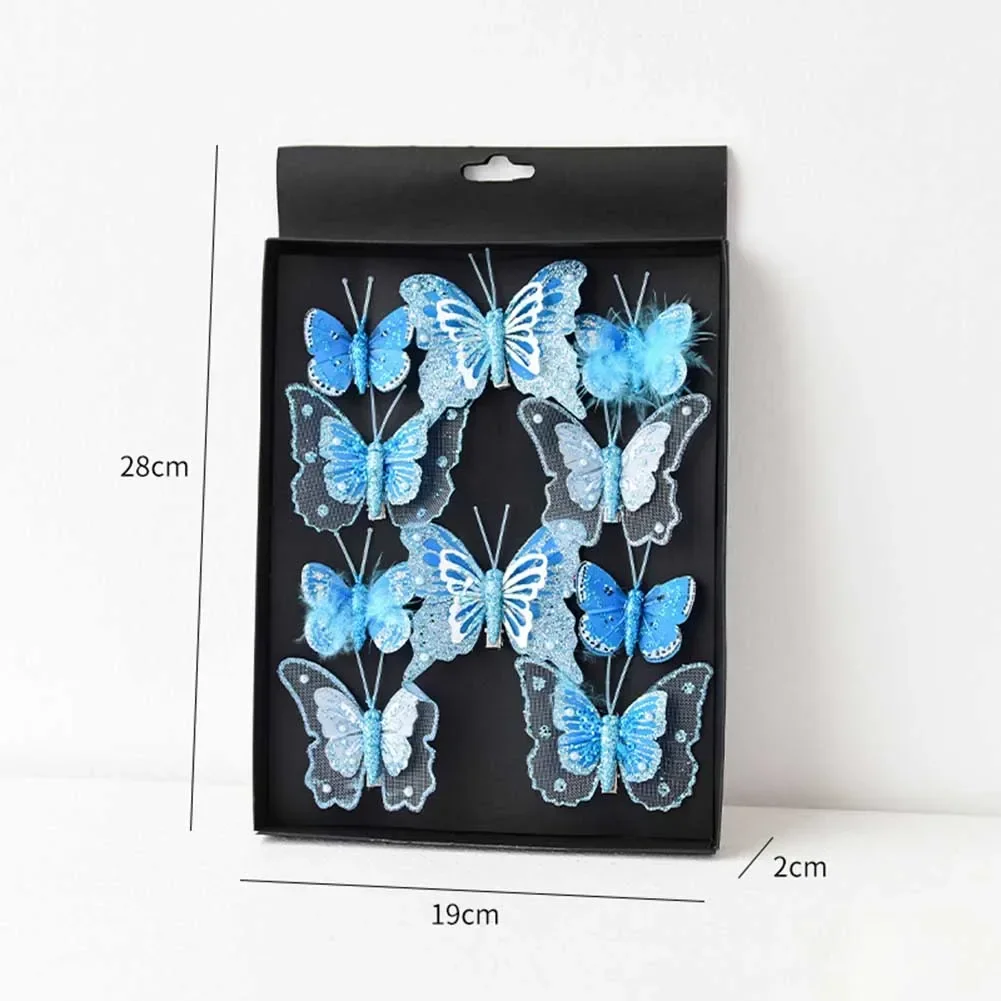 

Set of 10 Christmas Artificial Butterfly Decorations with Clips Handmade for Wreaths Trees and Garland Lightweight Plastic