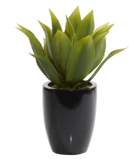 

22" Artificial Agave Plant in Realistic Leaves and Black Fiberglass Pot