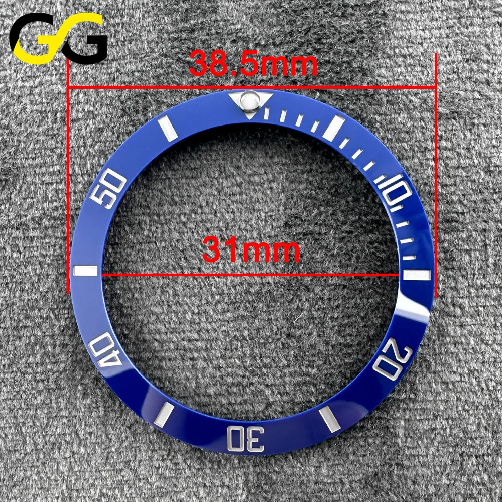 38mm * 30,7mm/38,5mm * 31mm Keramik-Lünette SUB Hochwertige Uhrenteile Zubehör Abgeschrägte Blaue Leuchtmasse – Detail 3