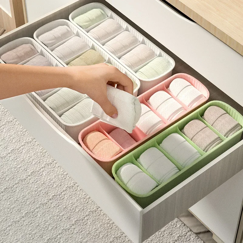 1PC Sundries Storage Box Storage Container Stackable Underwear Socks Organizer Household Five Grid Drawer Divider Box