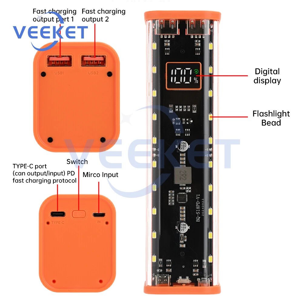 Mecha style DIY 18650 Battery Storage Box 8 Cells 18650 Battery Power Bank Case Fast Charging Mobile Power Kits