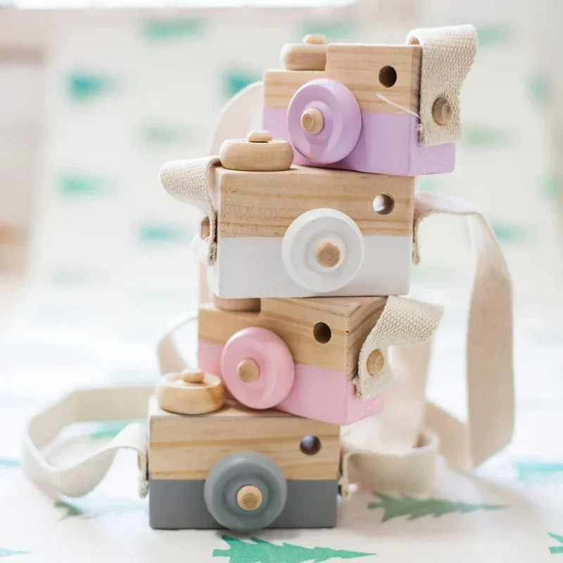 Lindos juguetes para bebés, Mini cámara de madera colgante, juguetes de fotografía para niños, juguete para regalo Montessori, regalos DIY de madera para niños