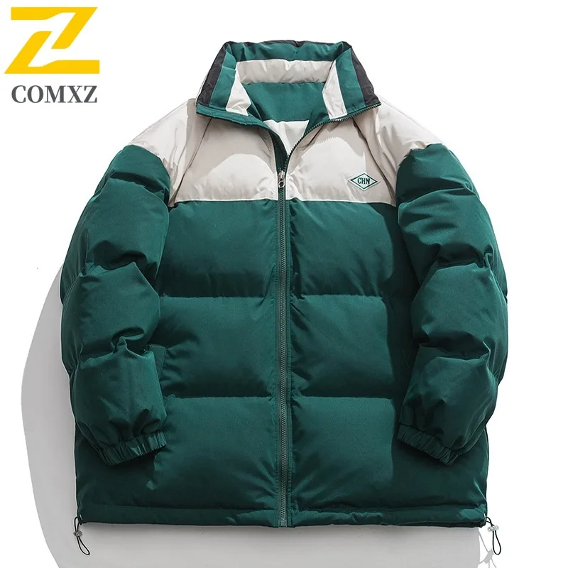 COMXZ Men's Spring Autumn Winter New Trendy Loose Fleece Lined Thick Hooded Puffer Cotton Coat outdoor lightweight windbreaker