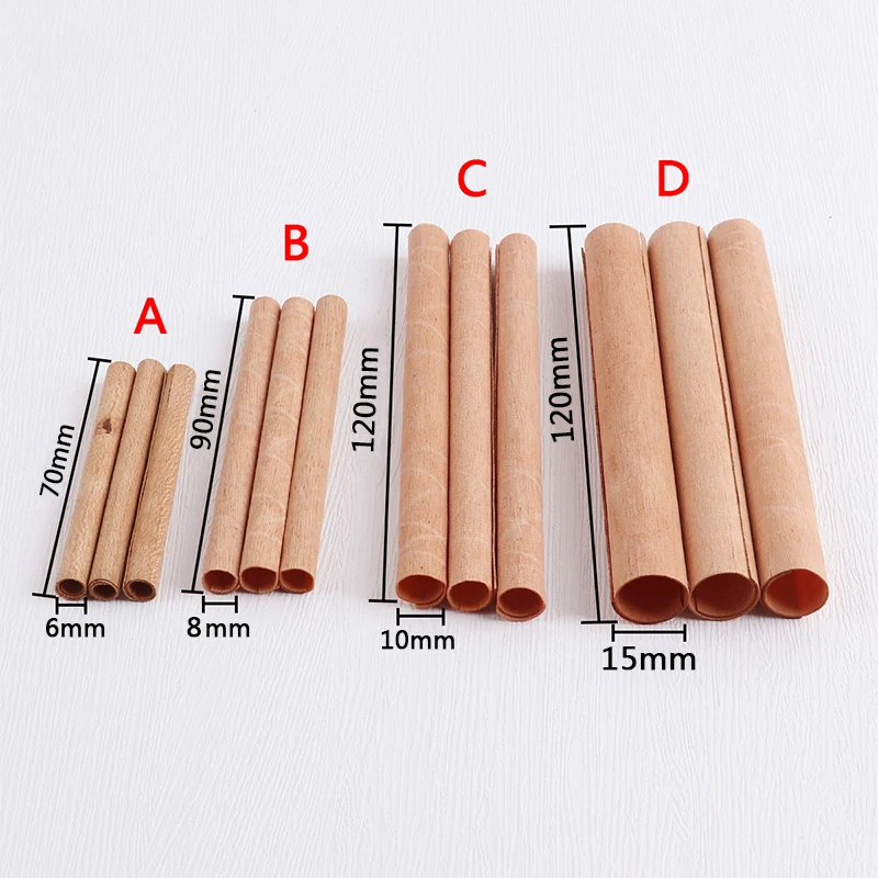 10 Pcs Wooden Candle Wicks Set Round Tube Natural Smokeless Wooden Candle Core Cylindrical with Base For DIY Candle Making Craft