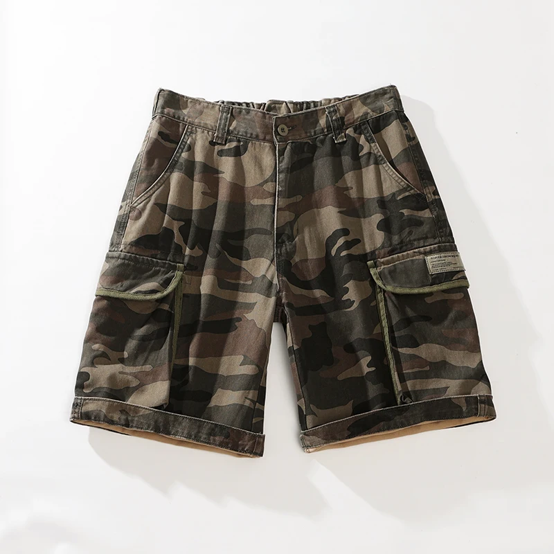 KSTUN Men Summer Outdoor Leisure Camouflage Comfortable Cargo Shorts Men Elastic Waist Loose Straight High-Quality Design Shorts