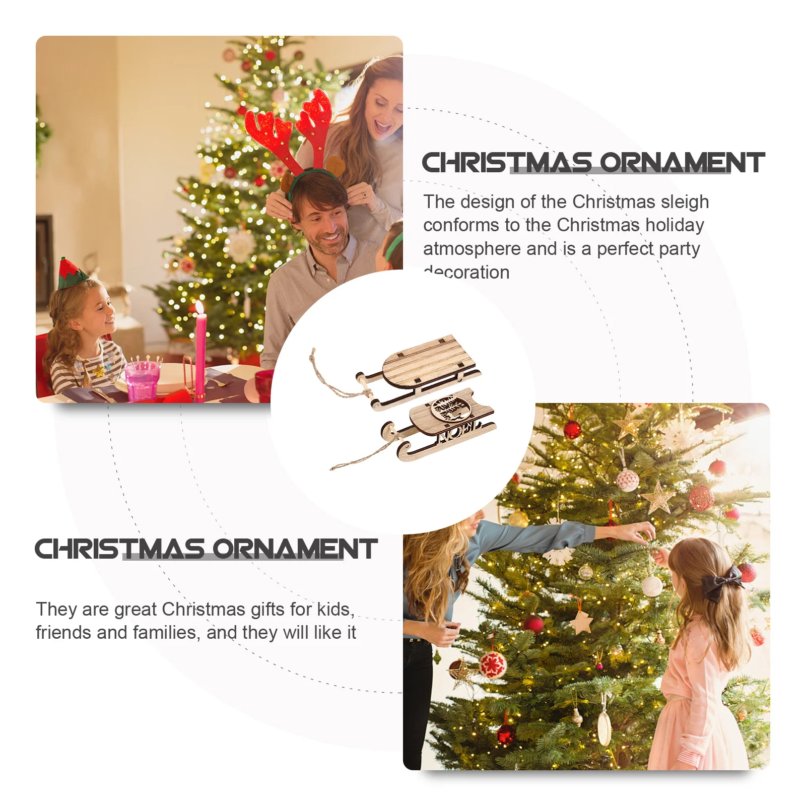 

12Pcs Wooden Sleigh Pendants DIY Wood Sleigh Cutouts Hanging Christmas Tree Ornaments Safe Gentle Wooden Sled Pendant