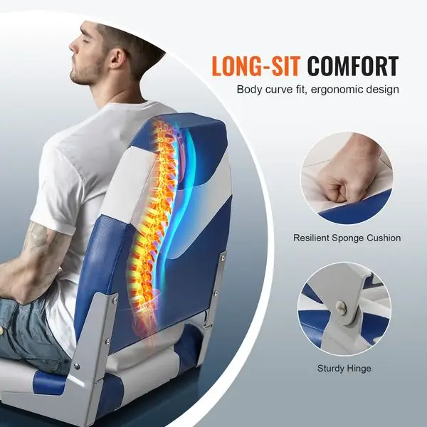 VEVOR Asientos de barco, asiento de barco con respaldo alto de 21,85', silla de barco plegable con acolchado de esponja gruesa y bisagra, capitán de barco plegable