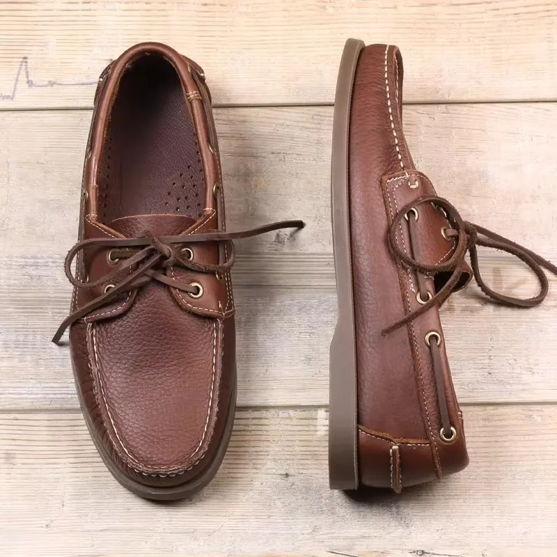 

Designer Luxury Cowhide Casual Sailing Shoes Men's Loafers Slip on Waterproof Spring Summer Genuine Leather Formal Male
