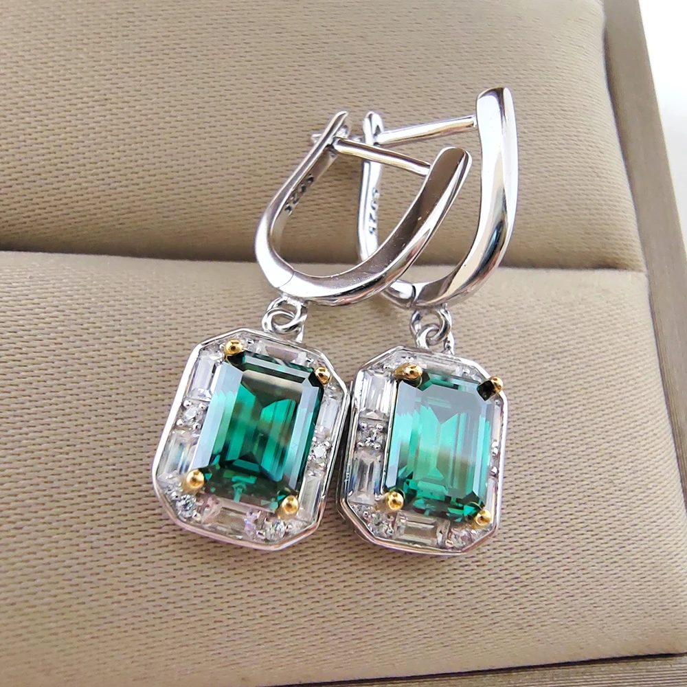 

Luomansi Green Pendant Earrings Emerald Cut Moissanite 1 Carat 5x7MM GRA Certificate Fine Jewelry Women's Anniversary Party Moth