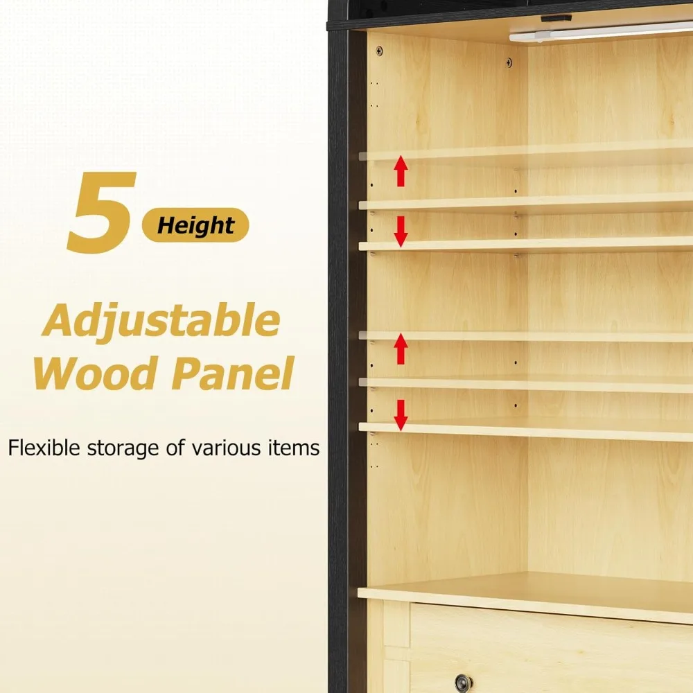 خزانة على طراز المزرعة الحديثة بطول 72 بوصة مع أبواب زجاجية مقوسة وأرفف قابلة للتعديل